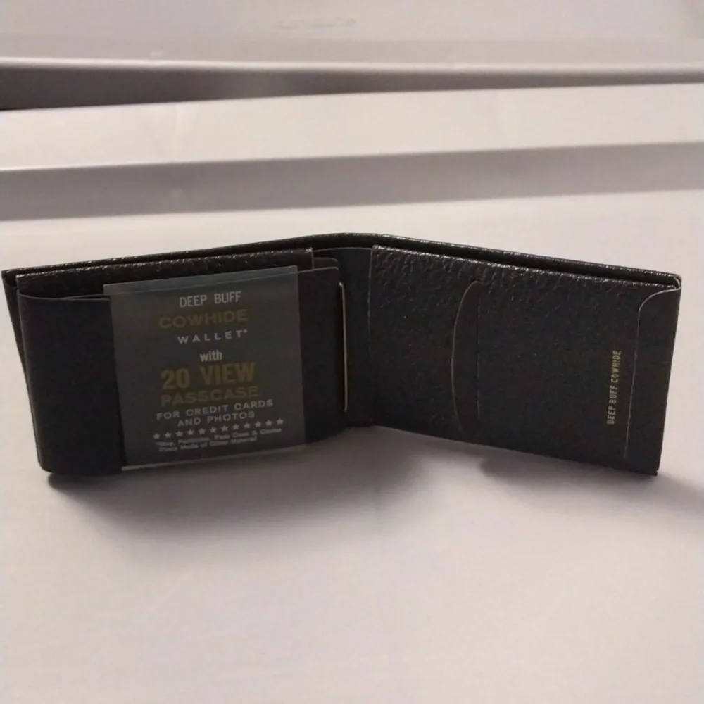 Deluxe Leather Craft Men's Black Cowhide Bifold Billfold Pebbled Vintage NEW